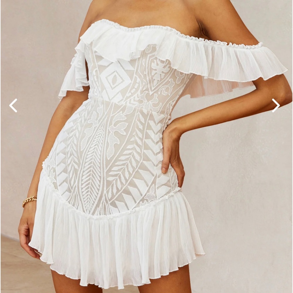 Selfie Leslie off the shoulder dress lace bride bridal shower bachelorette white